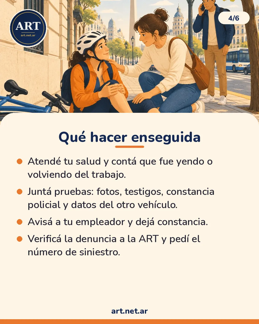 Qué hacer enseguida: atender tu salud y contar que fue yendo o volviendo del trabajo, juntar pruebas, avisar al empleador y verificar la denuncia a la ART con el número de siniestro