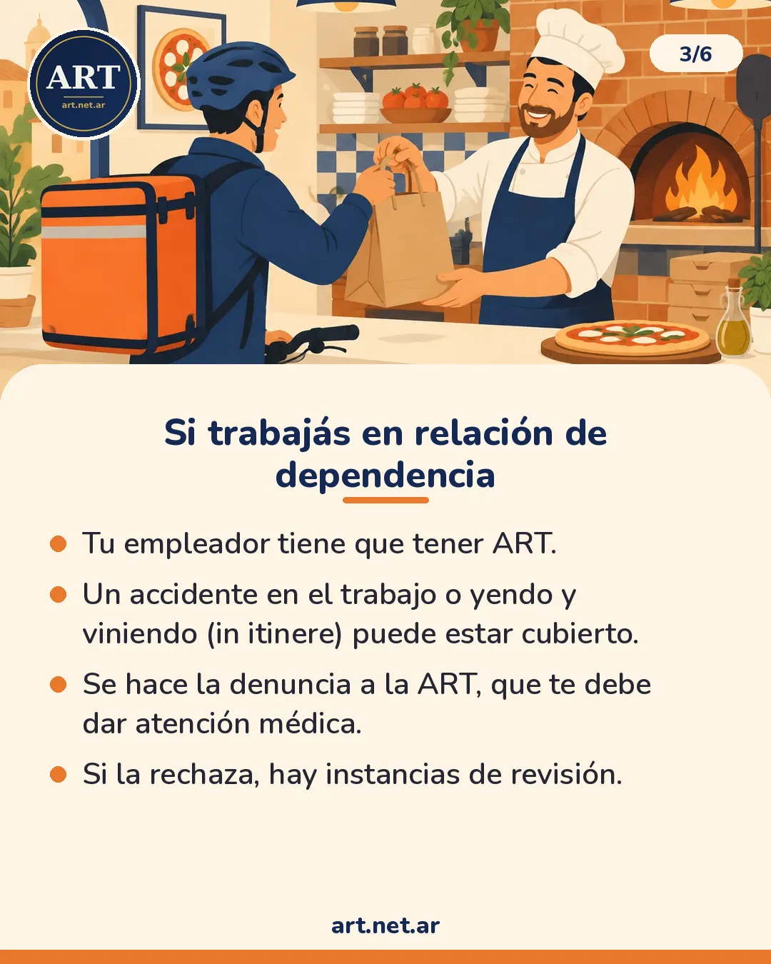 Si trabajás en relación de dependencia: tu empleador tiene que tener ART, el accidente en el trabajo o in itinere puede estar cubierto y si la ART rechaza hay instancias de revisión